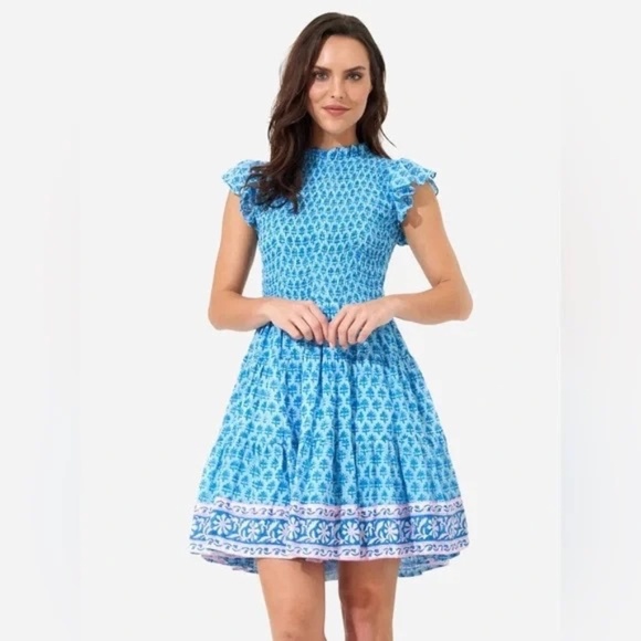 Oliphant Dresses & Skirts - OLIPHANT Smocked Flirty Blue Short Dress in Fern Blue 1707